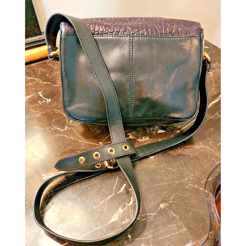 Badgley Mischka Leather Handbag Metallic Brown/Black Croc Embossed Look - Picture 6 of 12